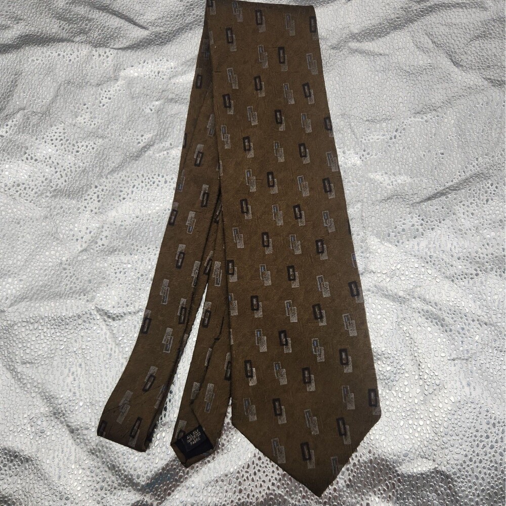 Tie Kenneth Cole New York Silk Necktie Brown Black Gray Abstract USA Vintage